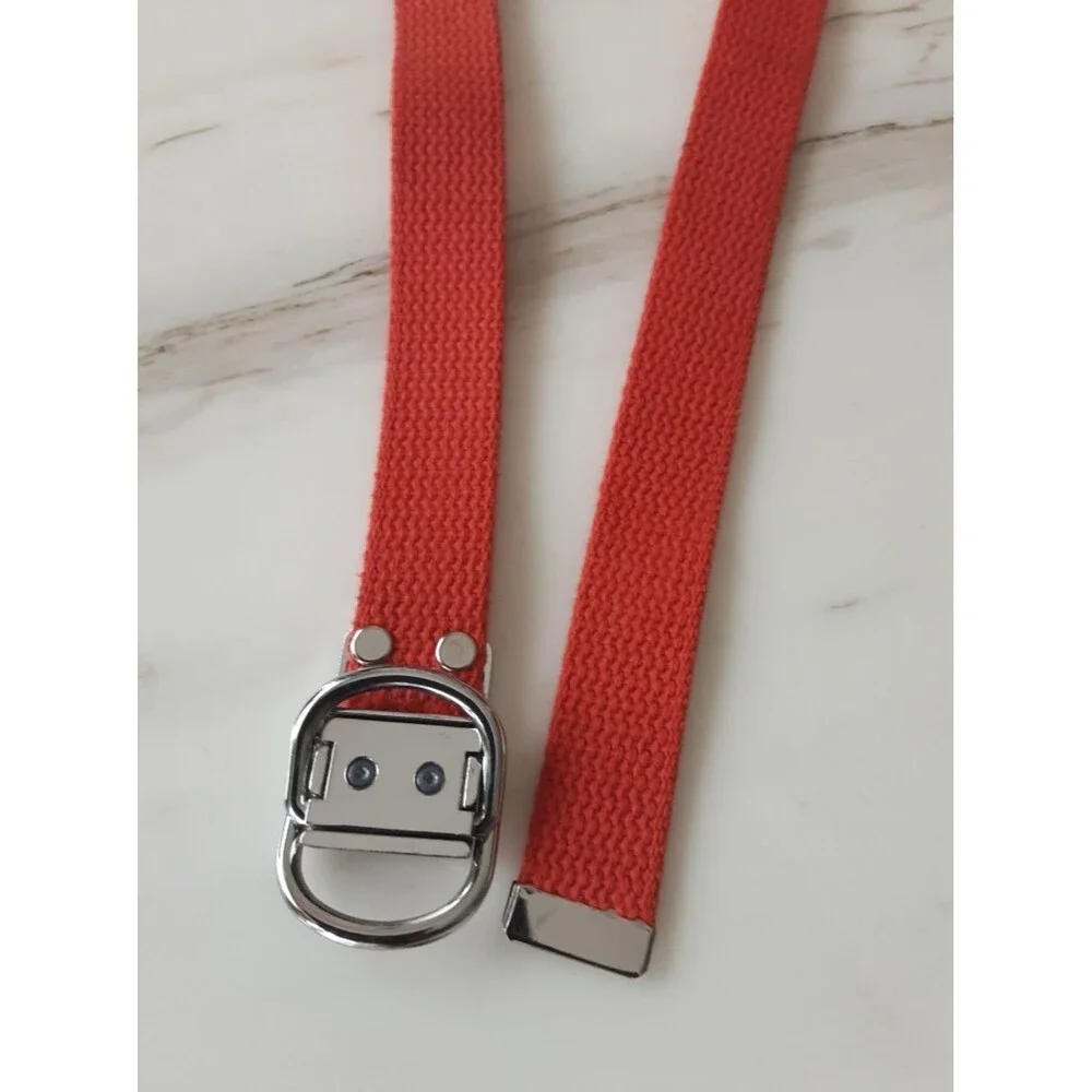NINE WEST Orange Cotton Web Silver Buckle Belt Sz L - Style# 313015